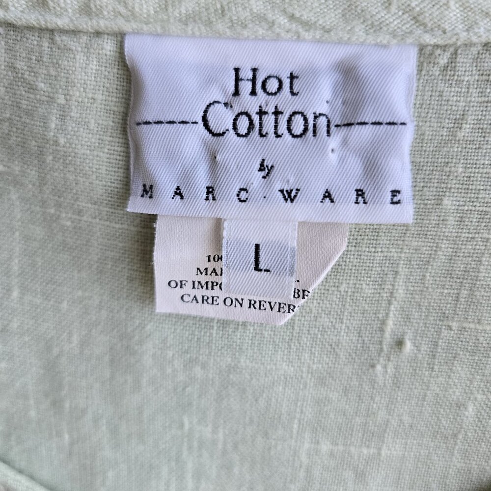 Vintage Hot Cotton by Marc Ware Embroidered Linen Lagenlook Top Button Green - Picture 8 of 12
